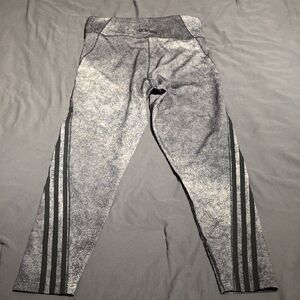 Adidas Women's Gray Leggings with Black Stripes